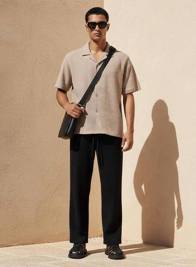 Iconic Iconic Men Regular Fit Camp Collar Textured Shirt